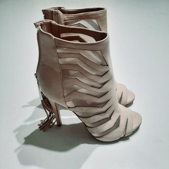 Guess Beige Pink Caged Mesh Lace Stiletto High Heel Booties SZ 6M - Picture 2 of 5